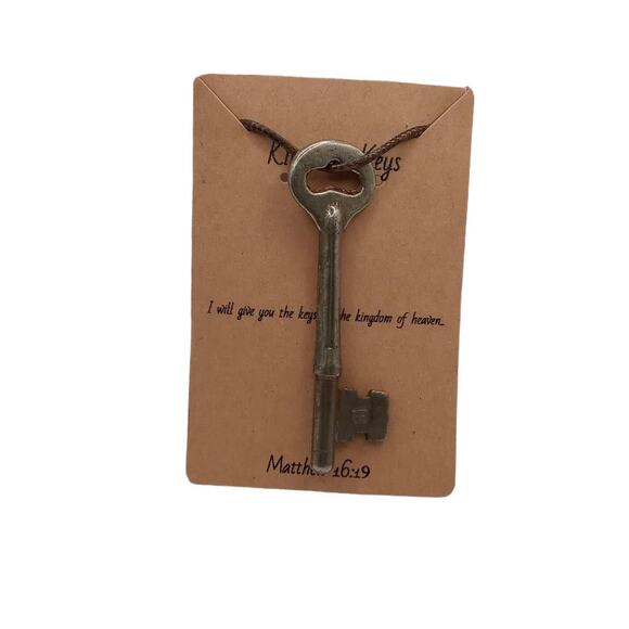 Skeleton Key Necklace Men Women Religious Jewelry Brown Faux Leather Cord #1 - Picture 2 of 14